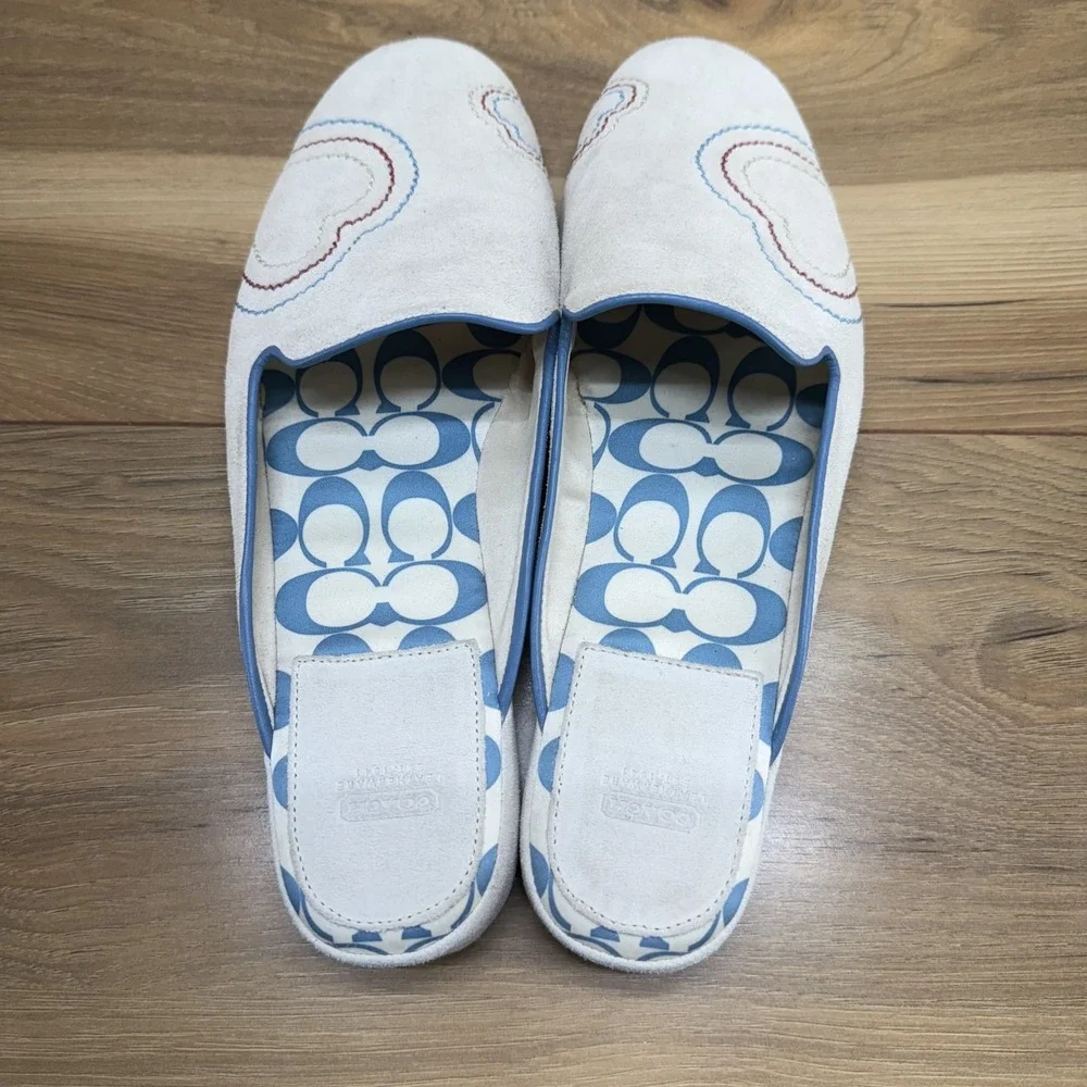 COACH Y2K Bone Suede Slippers House Womens 9 Heart Stitched Zoey
